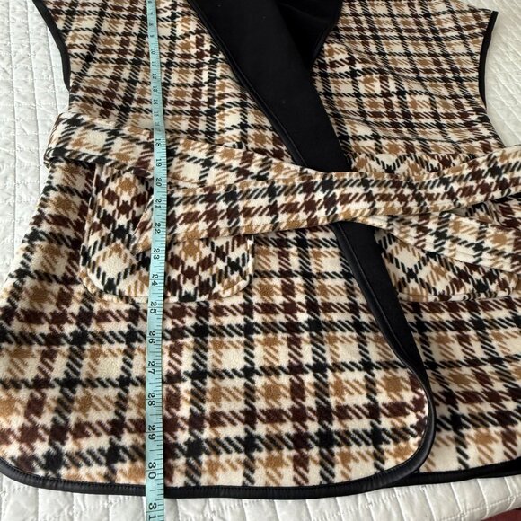 Rachel Roy biscotti and black plaid houndstooth belted wrap vest, S - Picture 9 of 9